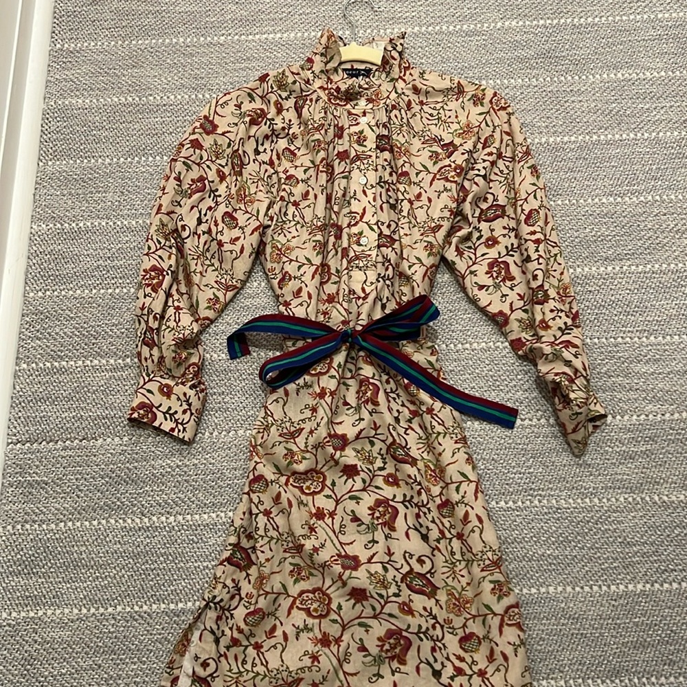 Soeur Floral Mini Dress with Belt - Cream and Red